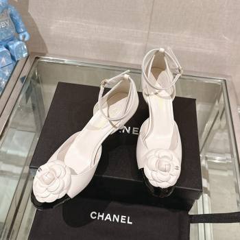 Chanel Camellia Bloom Lambskin Pumps 7cm with Ankle Strap White 2024 0224 (MD-240224024)