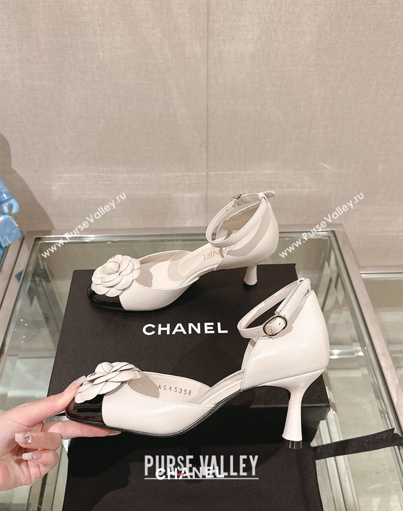 Chanel Camellia Bloom Lambskin Pumps 7cm with Ankle Strap White 2024 0224 (MD-240224024)