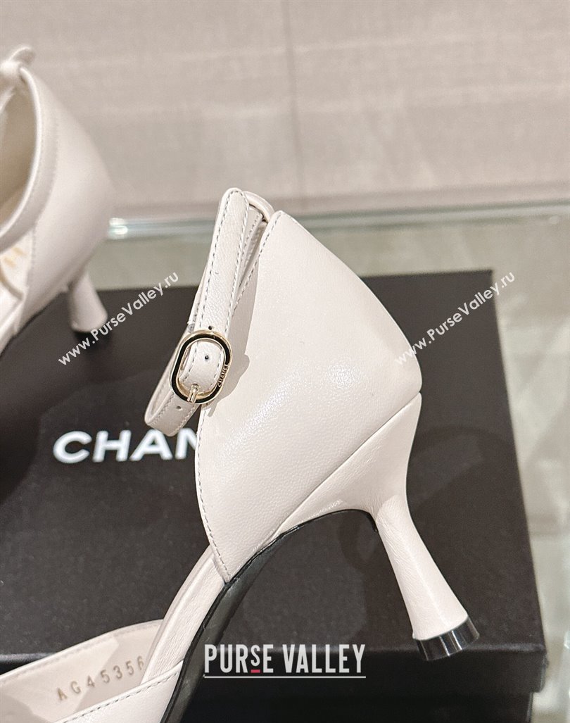 Chanel Camellia Bloom Lambskin Pumps 7cm with Ankle Strap White 2024 0224 (MD-240224024)