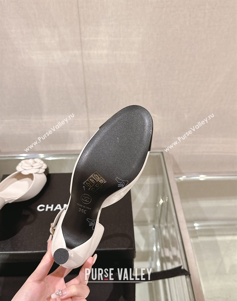 Chanel Camellia Bloom Lambskin Pumps 7cm with Ankle Strap White 2024 0224 (MD-240224024)