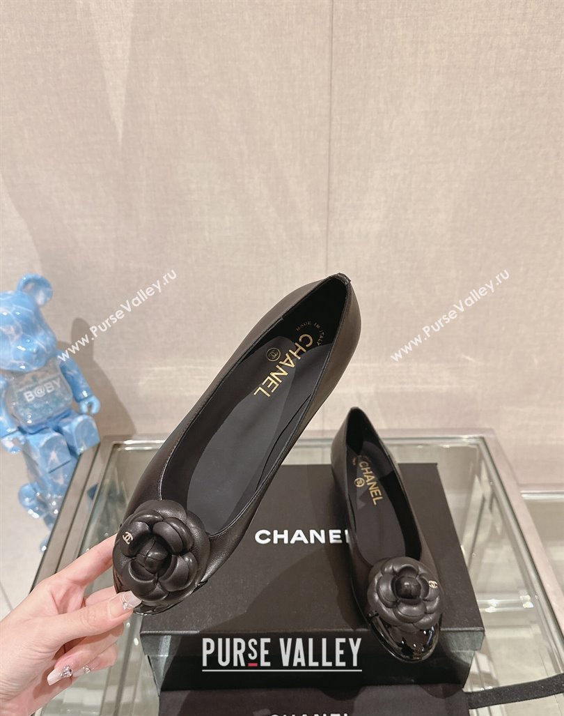 Chanel Camellia Bloom Lambskin Flat Ballet 1cm Black 2024 0224 (MD-240224025)