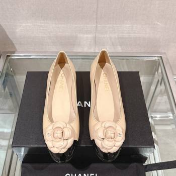 Chanel Camellia Bloom Lambskin Flat Ballet 1cm Beige 2024 0224 (MD-240224026)