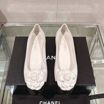 Chanel Camellia Bloom Lambskin Flat Ballet 1cm White 2024 0224 (MD-240224027)