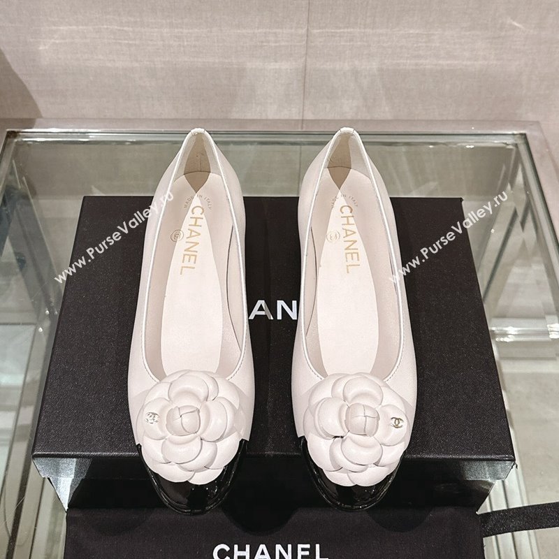 Chanel Camellia Bloom Lambskin Flat Ballet 1cm White 2024 0224 (MD-240224027)