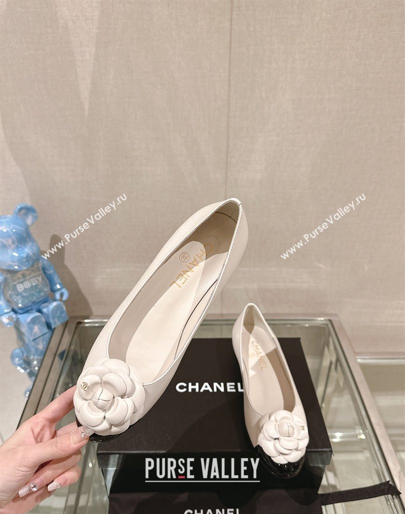 Chanel Camellia Bloom Lambskin Flat Ballet 1cm White 2024 0224 (MD-240224027)