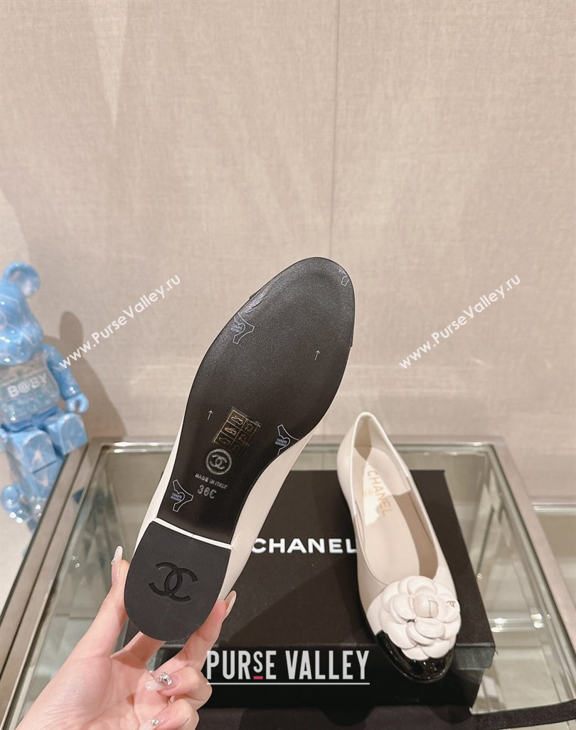 Chanel Camellia Bloom Lambskin Flat Ballet 1cm White 2024 0224 (MD-240224027)