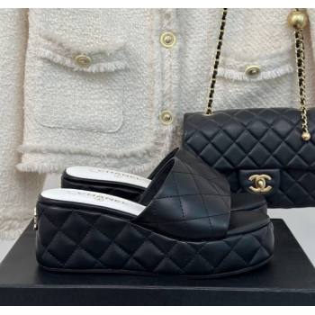 Chanel Quilted Lambskin Wedge Platform Slide Sandals 6.5cm Black 2024 0224 (MD-240224031)