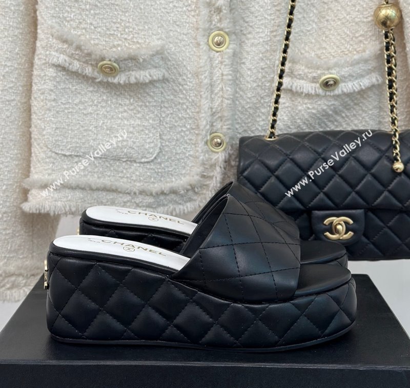 Chanel Quilted Lambskin Wedge Platform Slide Sandals 6.5cm Black 2024 0224 (MD-240224031)