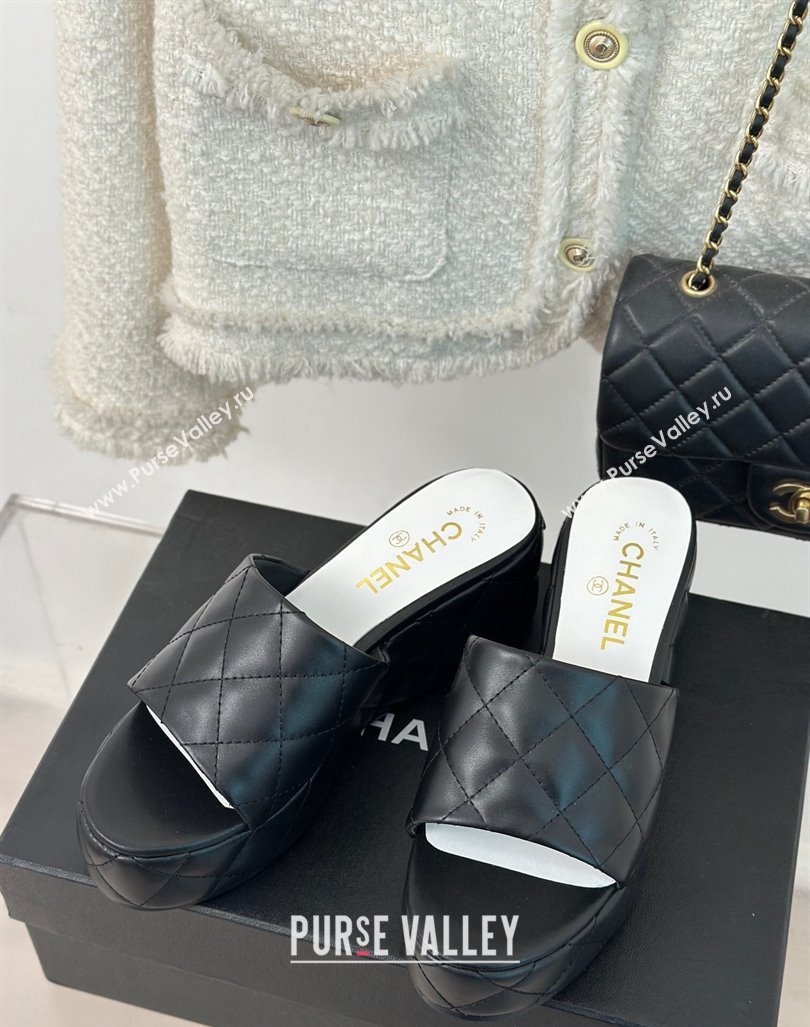 Chanel Quilted Lambskin Wedge Platform Slide Sandals 6.5cm Black 2024 0224 (MD-240224031)