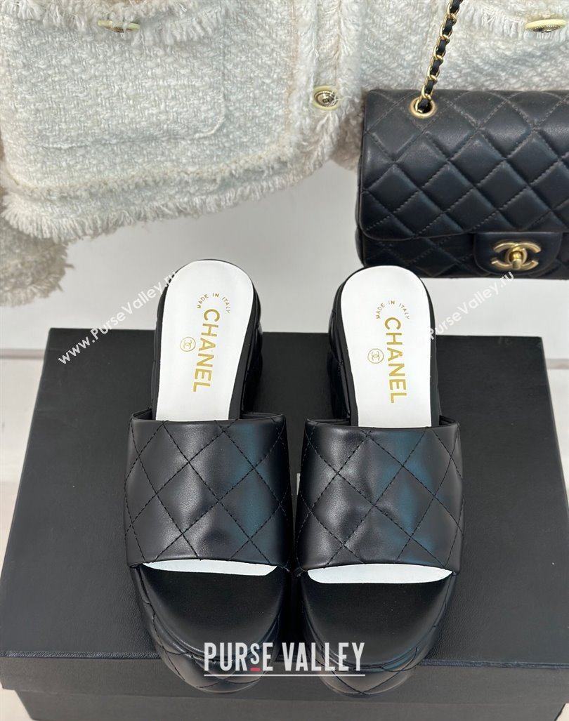 Chanel Quilted Lambskin Wedge Platform Slide Sandals 6.5cm Black 2024 0224 (MD-240224031)