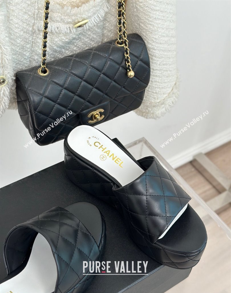 Chanel Quilted Lambskin Wedge Platform Slide Sandals 6.5cm Black 2024 0224 (MD-240224031)