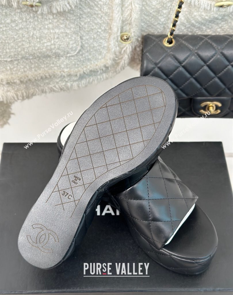 Chanel Quilted Lambskin Wedge Platform Slide Sandals 6.5cm Black 2024 0224 (MD-240224031)