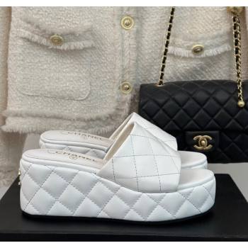 Chanel Quilted Lambskin Wedge Platform Slide Sandals 6.5cm White 2024 0224 (MD-240224033)