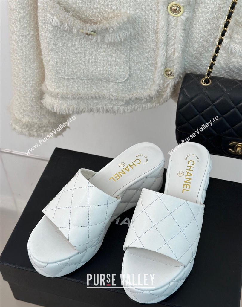 Chanel Quilted Lambskin Wedge Platform Slide Sandals 6.5cm White 2024 0224 (MD-240224033)