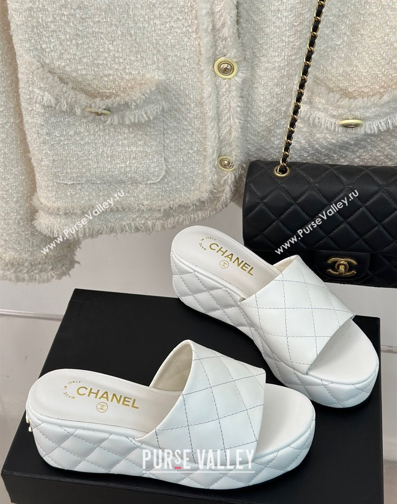 Chanel Quilted Lambskin Wedge Platform Slide Sandals 6.5cm White 2024 0224 (MD-240224033)