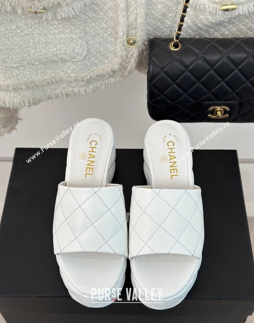 Chanel Quilted Lambskin Wedge Platform Slide Sandals 6.5cm White 2024 0224 (MD-240224033)