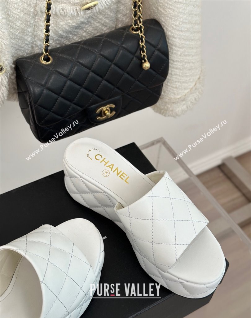 Chanel Quilted Lambskin Wedge Platform Slide Sandals 6.5cm White 2024 0224 (MD-240224033)