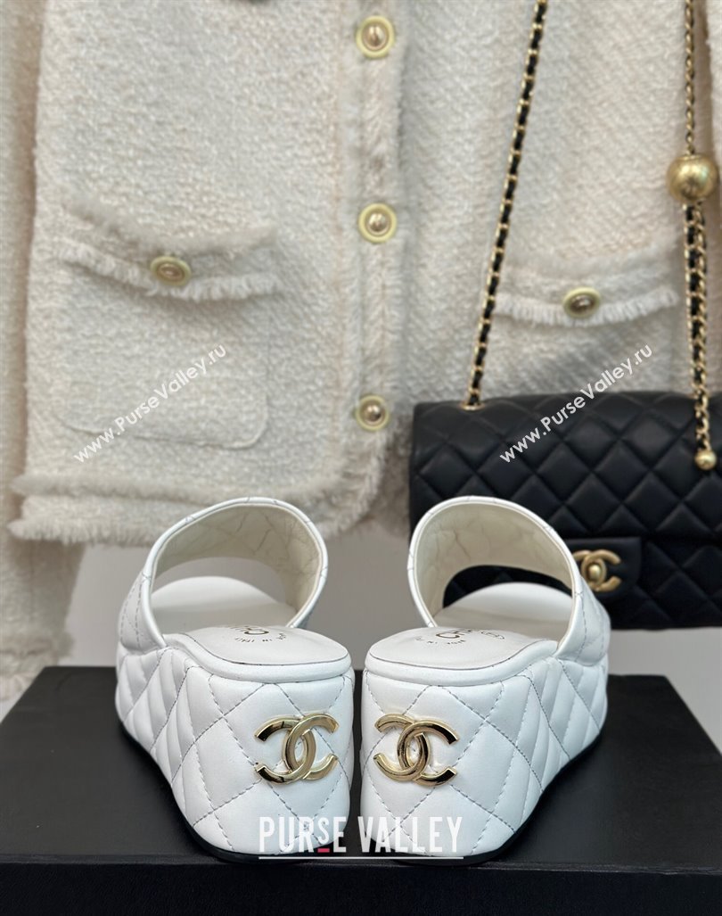 Chanel Quilted Lambskin Wedge Platform Slide Sandals 6.5cm White 2024 0224 (MD-240224033)