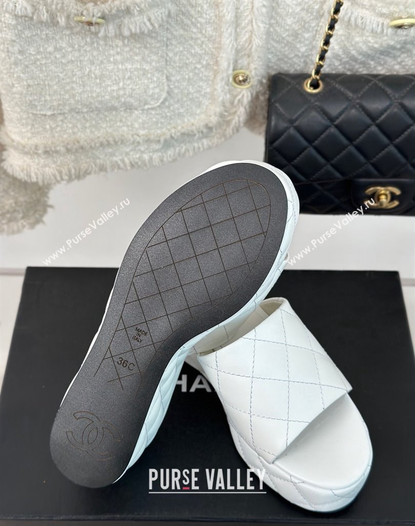 Chanel Quilted Lambskin Wedge Platform Slide Sandals 6.5cm White 2024 0224 (MD-240224033)