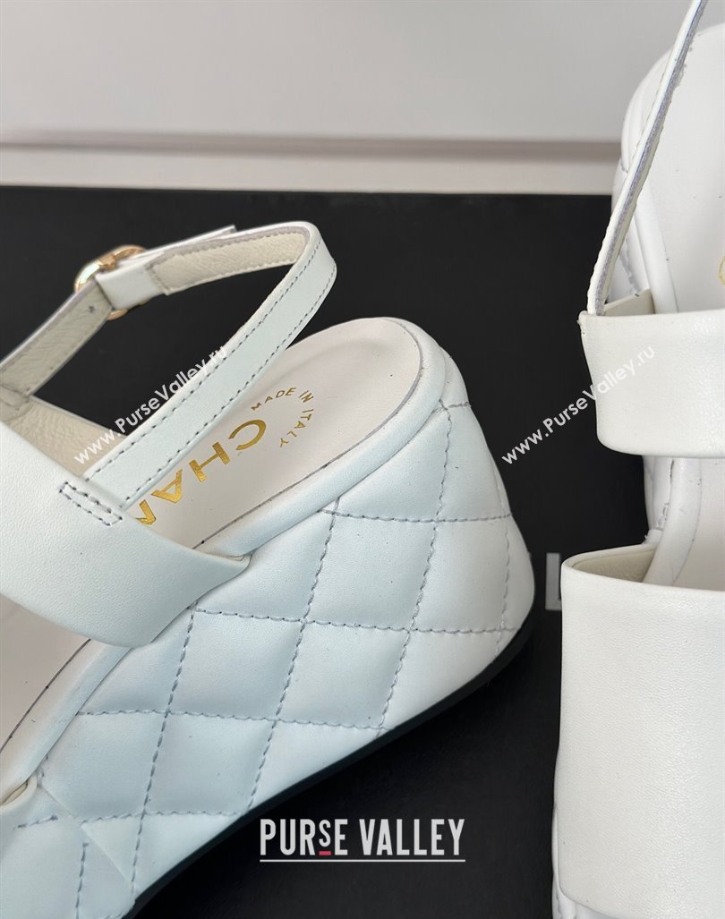 Chanel Lambskin Wedge Platform Sandals 6.5cm with Bloom CC White 2024 0224 (MD-240224035)