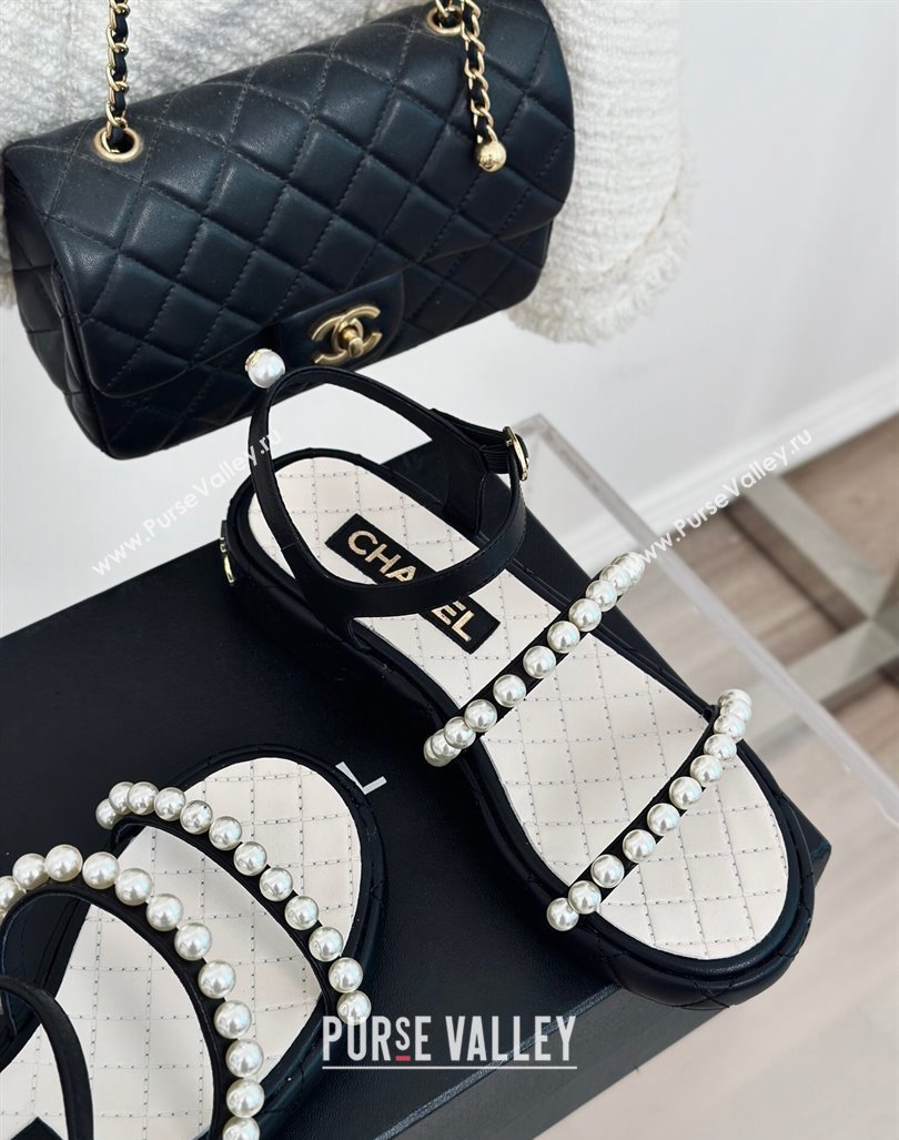 Chanel Quilted Lambskin Pearls Heel Sandals 3cm White 2024 0223 (MD-240223092)