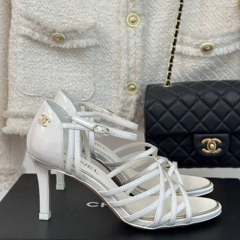 Chanel Shiny Calfskin Heel Sandals 7cm White 2024 0224 (MD-240224037)