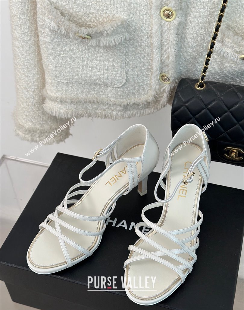 Chanel Shiny Calfskin Heel Sandals 7cm White 2024 0224 (MD-240224037)