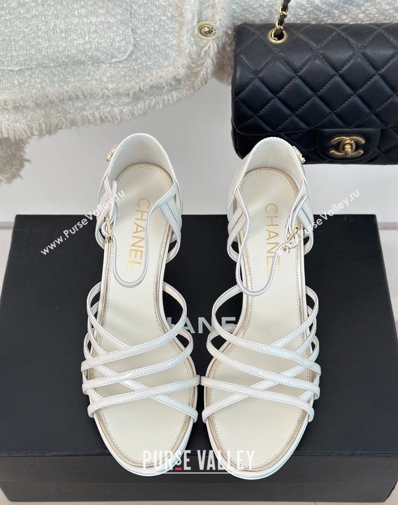 Chanel Shiny Calfskin Heel Sandals 7cm White 2024 0224 (MD-240224037)