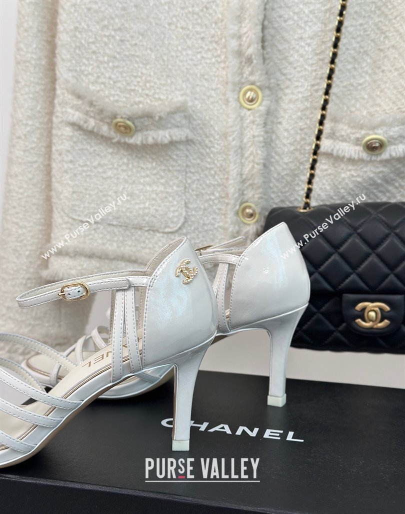 Chanel Shiny Calfskin Heel Sandals 7cm White 2024 0224 (MD-240224037)