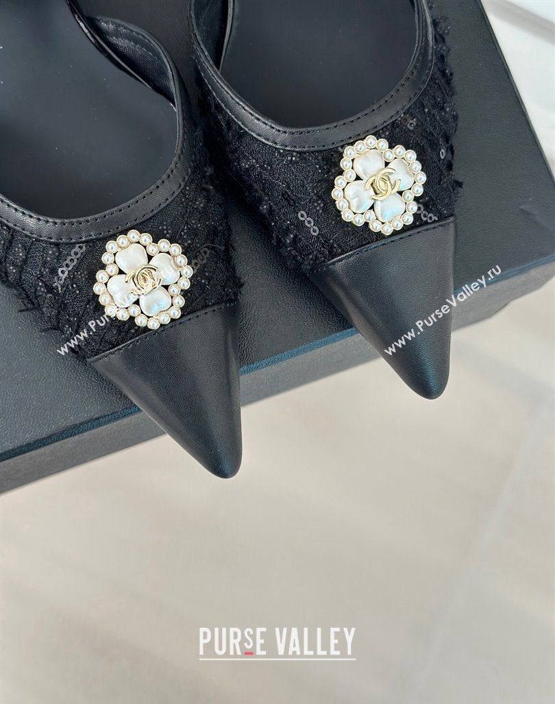 Chanel Mesh Heel Sandals 3.5cm with Pearl Clover and Bow Black 2024 (MD-240224044)