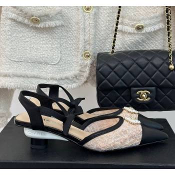 Chanel Mesh Heel Sandals 3.5cm with Pearl Clover and Bow Beige 2024 (MD-240224045)