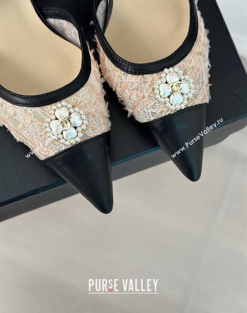 Chanel Mesh Heel Sandals 3.5cm with Pearl Clover and Bow Beige 2024 (MD-240224045)