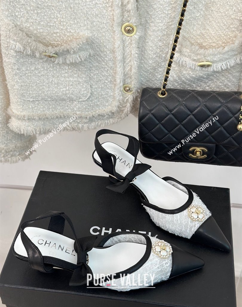 Chanel Mesh Heel Sandals 3.5cm with Pearl Clover and Bow White 2024 (MD-240224046)