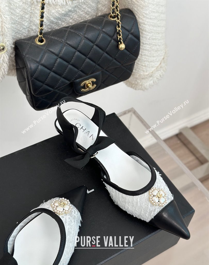 Chanel Mesh Heel Sandals 3.5cm with Pearl Clover and Bow White 2024 (MD-240224046)