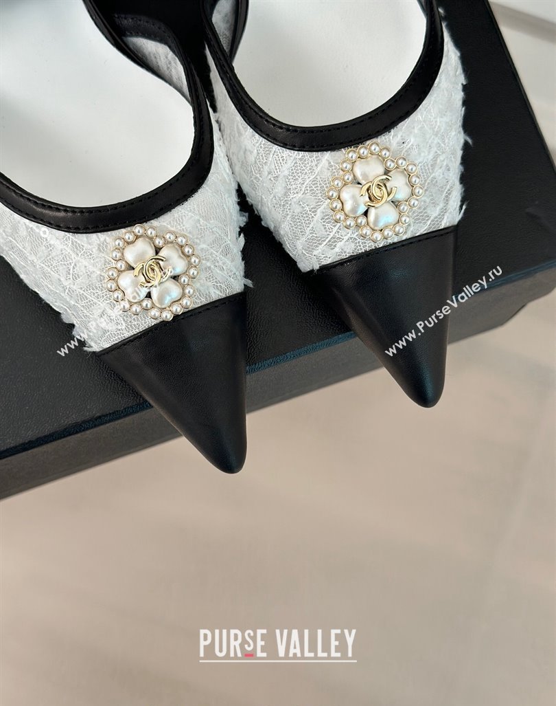 Chanel Mesh Heel Sandals 3.5cm with Pearl Clover and Bow White 2024 (MD-240224046)