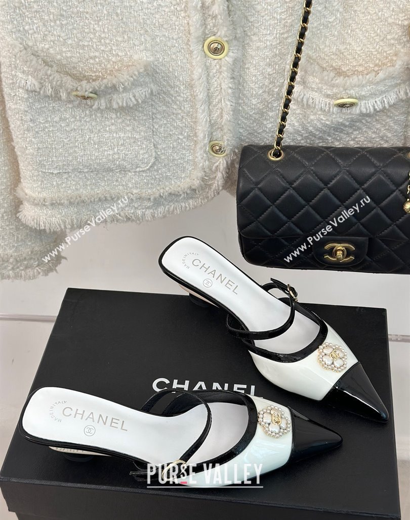 Chanel Calfskin Heel Slide Sandals 3.5cm with Pearl Clover White 2024 (MD-240224047)