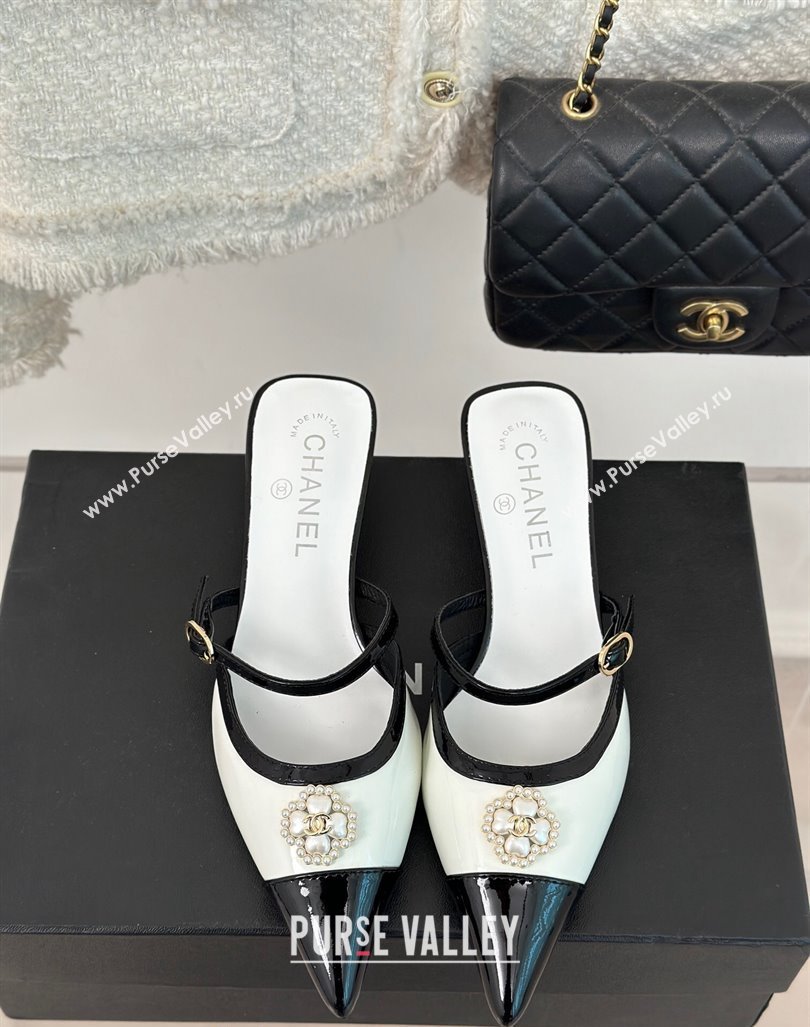 Chanel Calfskin Heel Slide Sandals 3.5cm with Pearl Clover White 2024 (MD-240224047)