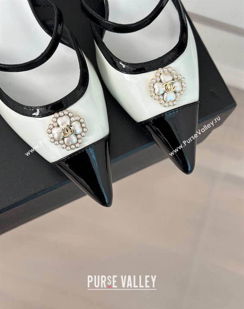 Chanel Calfskin Heel Slide Sandals 3.5cm with Pearl Clover White 2024 (MD-240224047)