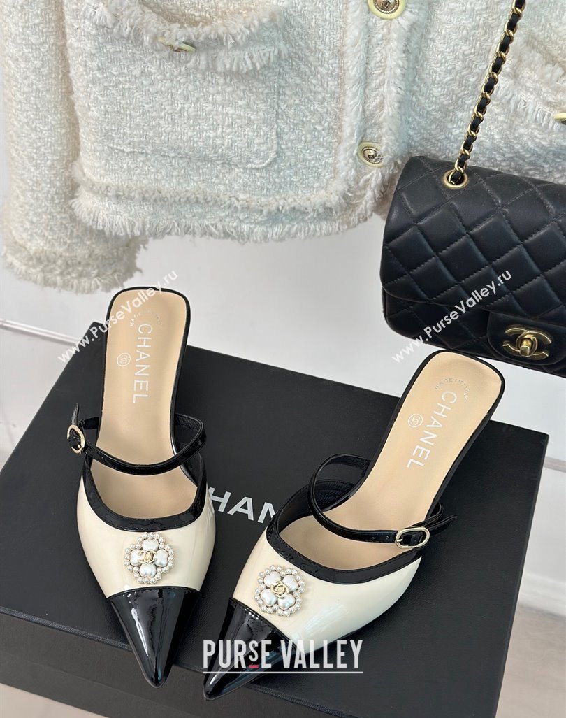 Chanel Calfskin Heel Slide Sandals 3.5cm with Pearl Clover Beige 2024 (MD-240224048)