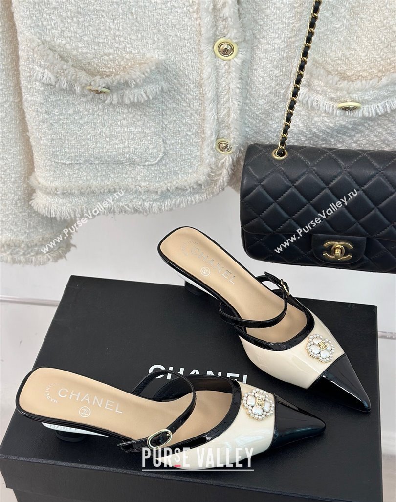 Chanel Calfskin Heel Slide Sandals 3.5cm with Pearl Clover Beige 2024 (MD-240224048)