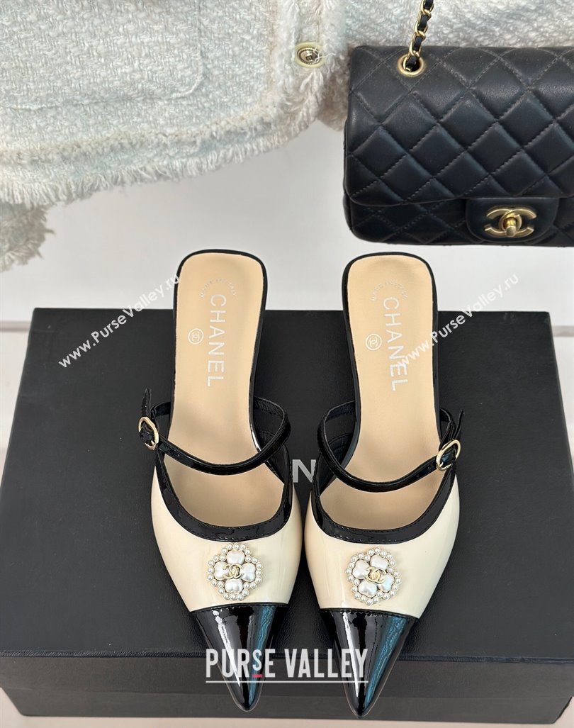 Chanel Calfskin Heel Slide Sandals 3.5cm with Pearl Clover Beige 2024 (MD-240224048)