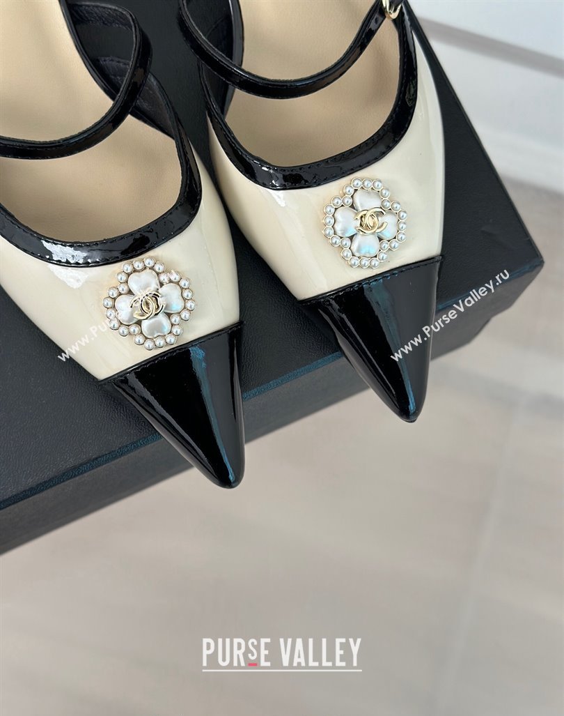 Chanel Calfskin Heel Slide Sandals 3.5cm with Pearl Clover Beige 2024 (MD-240224048)