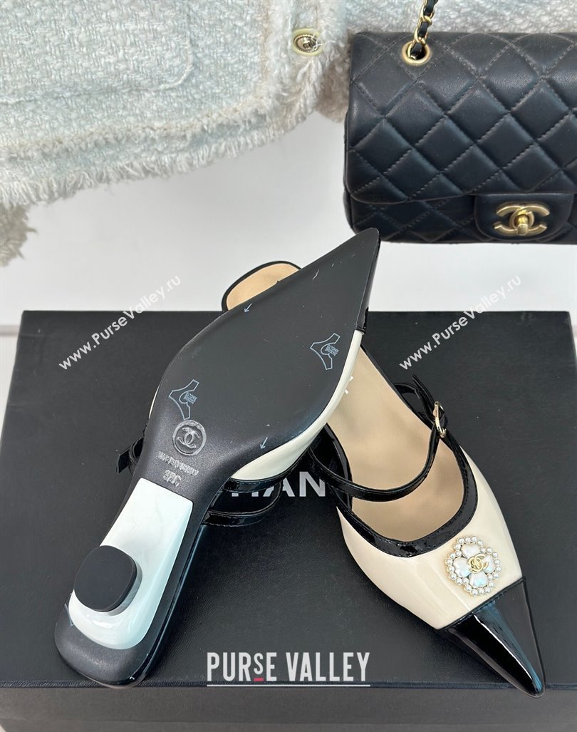 Chanel Calfskin Heel Slide Sandals 3.5cm with Pearl Clover Beige 2024 (MD-240224048)