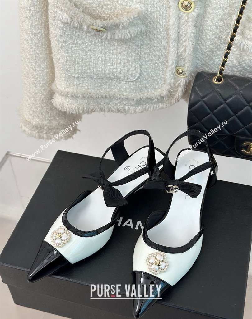 Chanel Calfskin Heel Sandals 3.5cm with Pearl Clover and Bow White 2024 (MD-240224050)