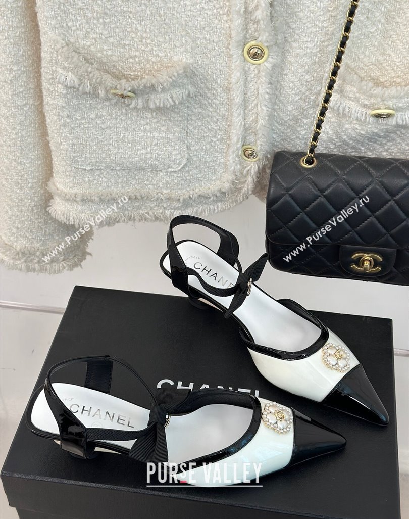 Chanel Calfskin Heel Sandals 3.5cm with Pearl Clover and Bow White 2024 (MD-240224050)