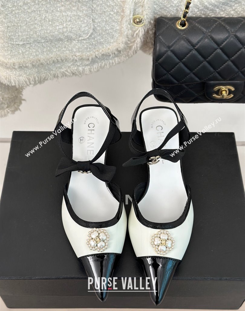 Chanel Calfskin Heel Sandals 3.5cm with Pearl Clover and Bow White 2024 (MD-240224050)