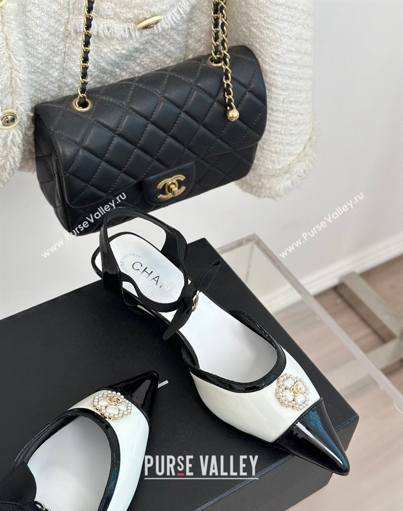 Chanel Calfskin Heel Sandals 3.5cm with Pearl Clover and Bow White 2024 (MD-240224050)