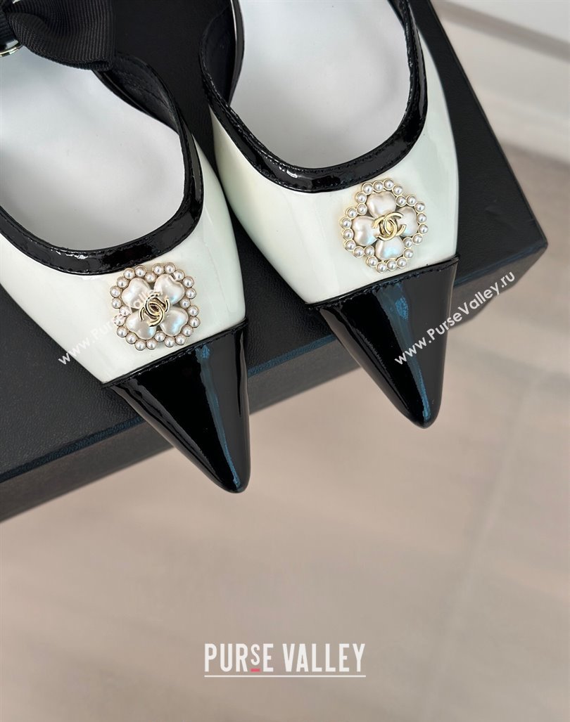 Chanel Calfskin Heel Sandals 3.5cm with Pearl Clover and Bow White 2024 (MD-240224050)