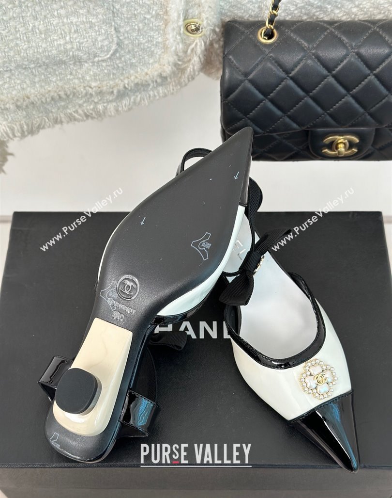 Chanel Calfskin Heel Sandals 3.5cm with Pearl Clover and Bow White 2024 (MD-240224050)