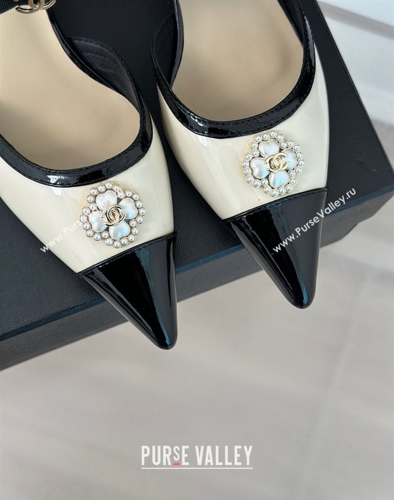 Chanel Calfskin Heel Sandals 3.5cm with Pearl Clover and Bow Light Beige 2024 (MD-240224051)